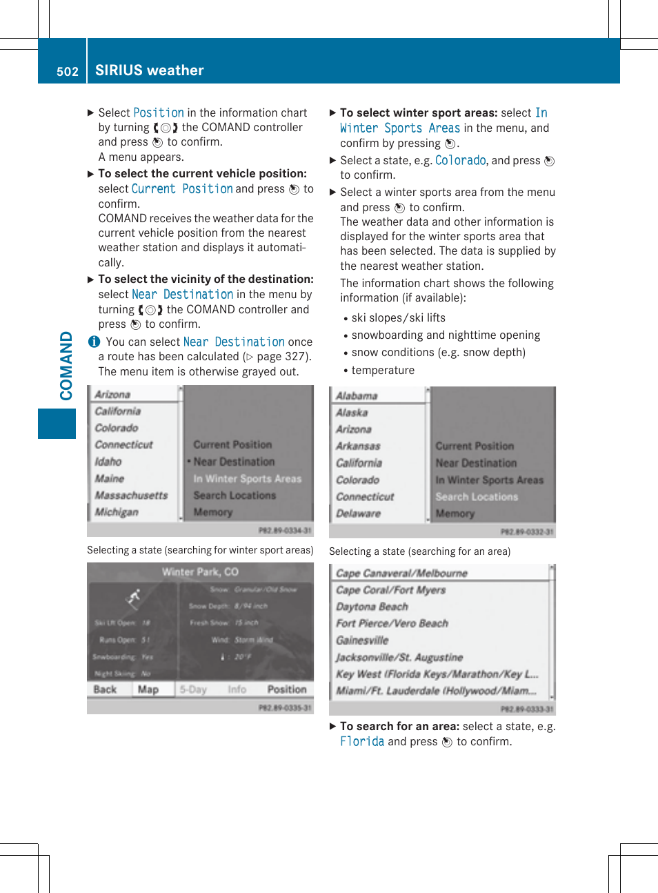 Co ma nd, Sirius weather | Mercedes-Benz SL-Class 2015 User Manual | Page 504 / 610