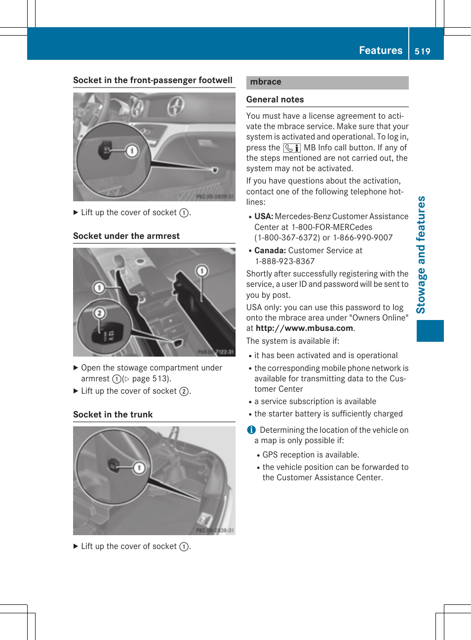 Stowage and features, Features | Mercedes-Benz SL-Class 2015 User Manual | Page 521 / 610