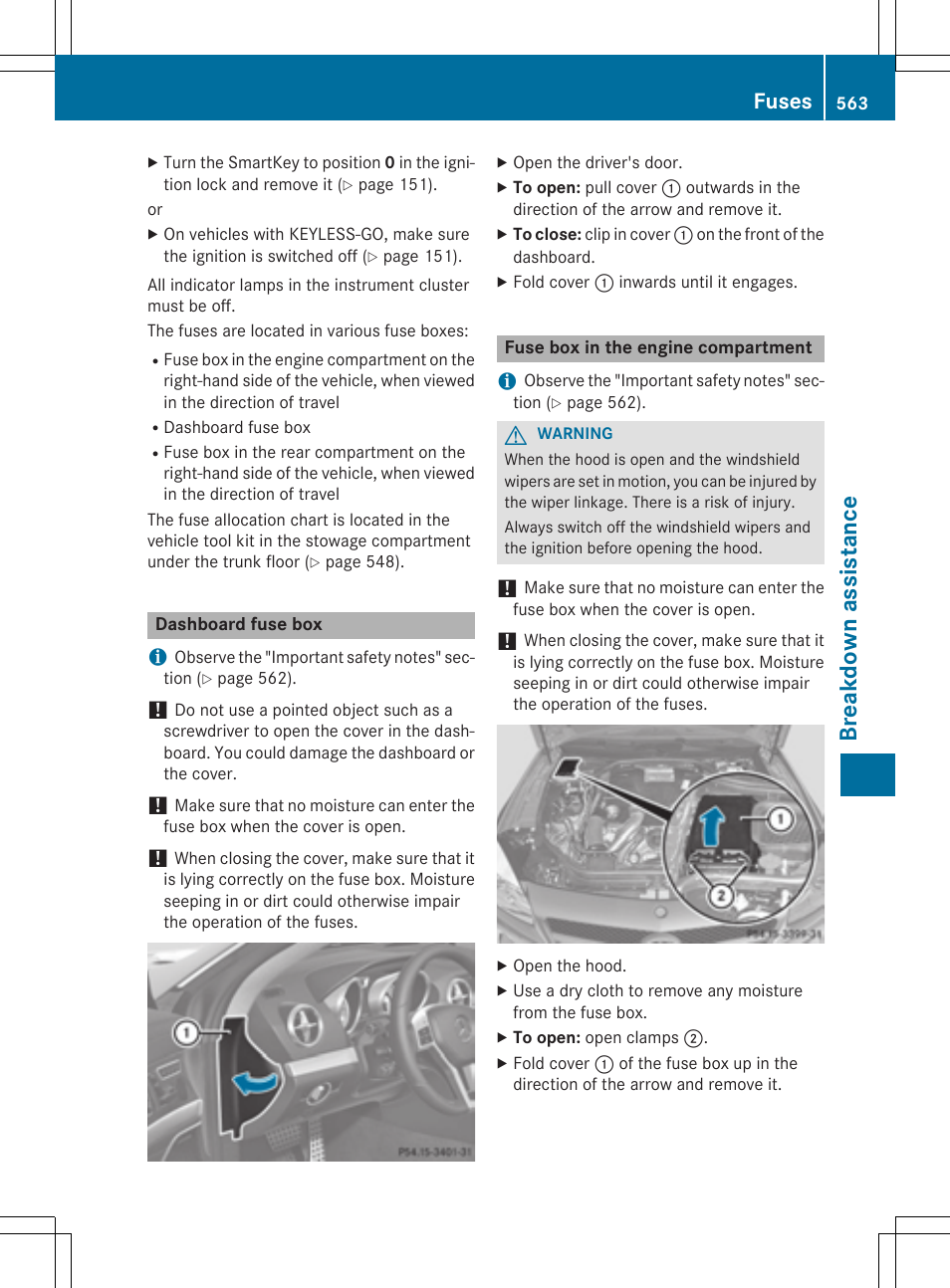 Breakdown assistance, Fuses | Mercedes-Benz SL-Class 2015 User Manual | Page 565 / 610