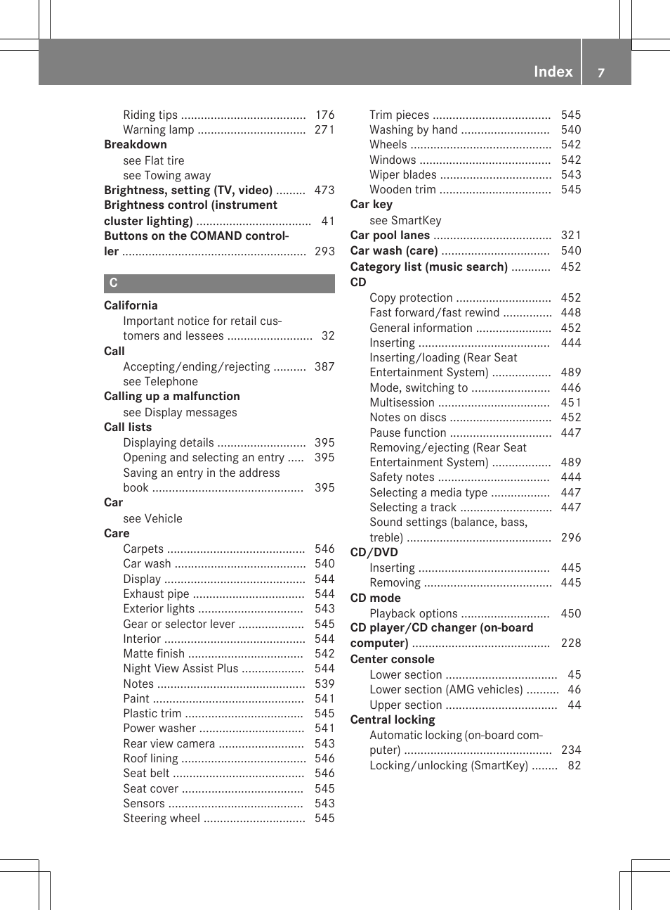 Index | Mercedes-Benz SL-Class 2015 User Manual | Page 9 / 610