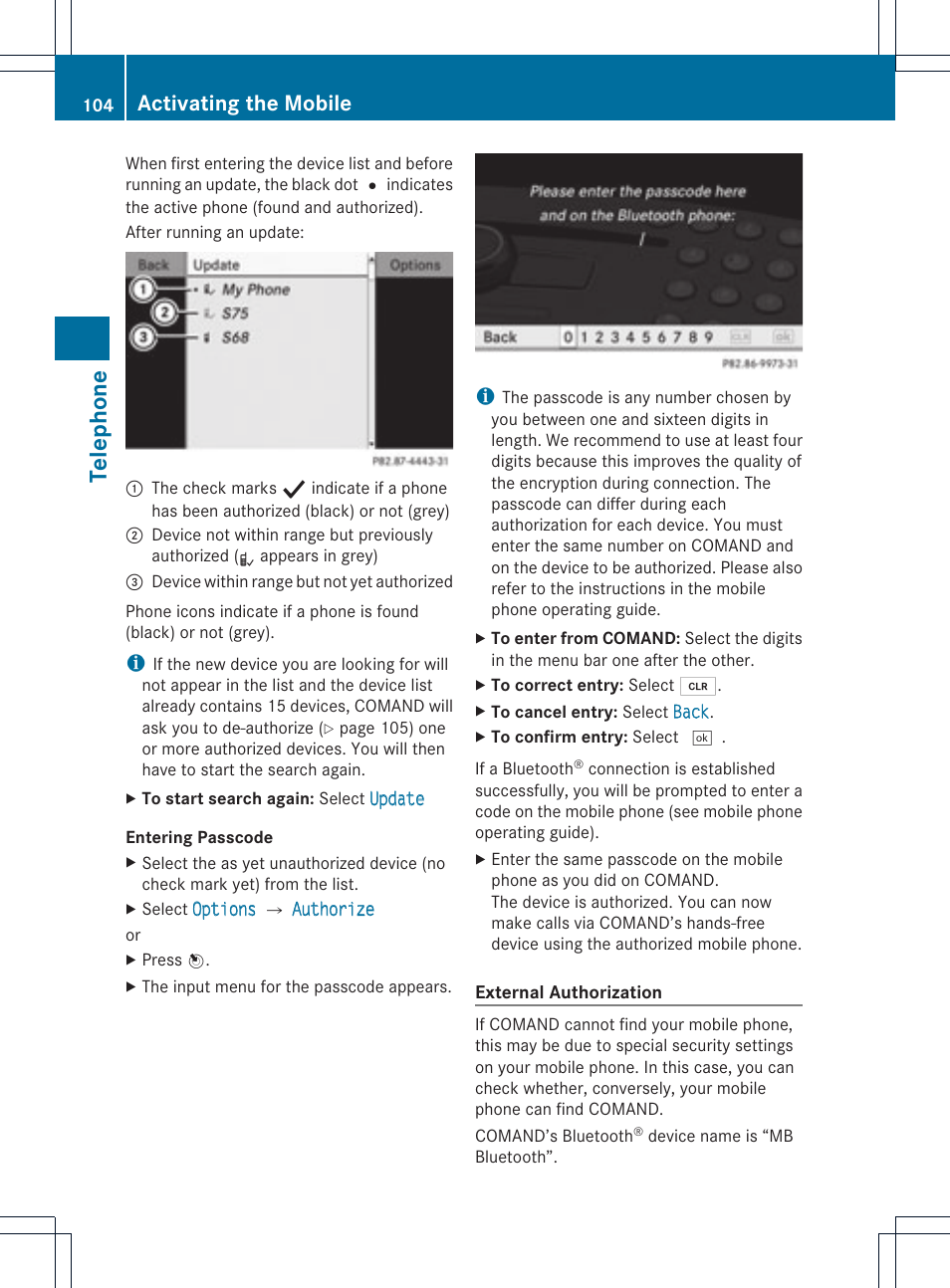 Telephone, Activating the mobile | Mercedes-Benz SLS-Class 2015 COMAND Manual User Manual | Page 106 / 202
