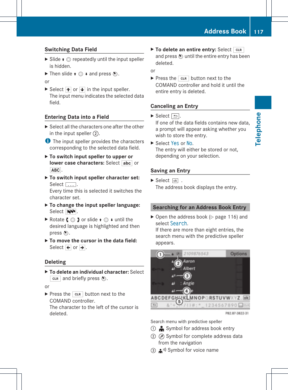 Telephone, Address book | Mercedes-Benz SLS-Class 2015 COMAND Manual User Manual | Page 119 / 202