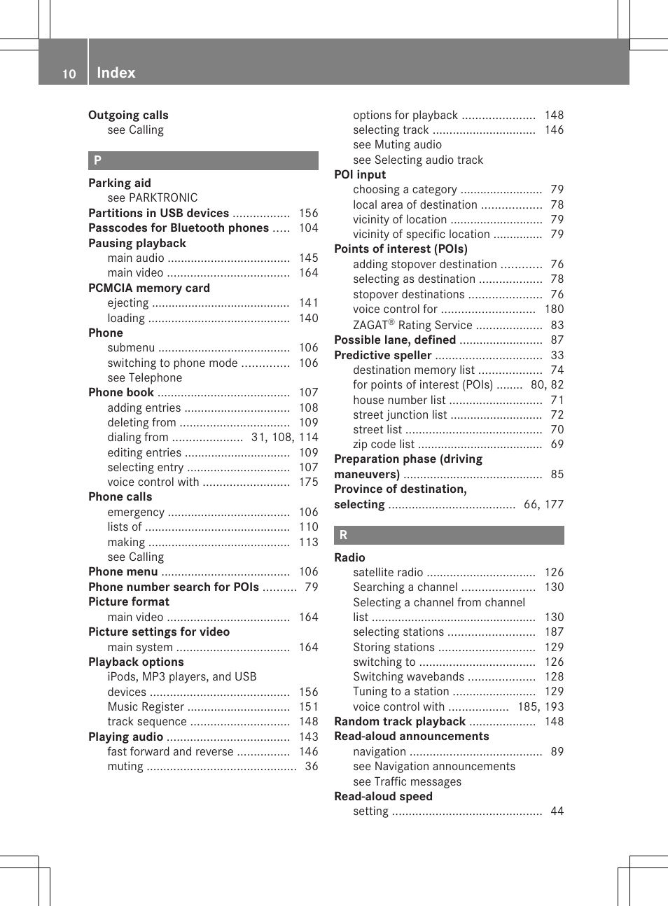 Index | Mercedes-Benz SLS-Class 2015 COMAND Manual User Manual | Page 12 / 202
