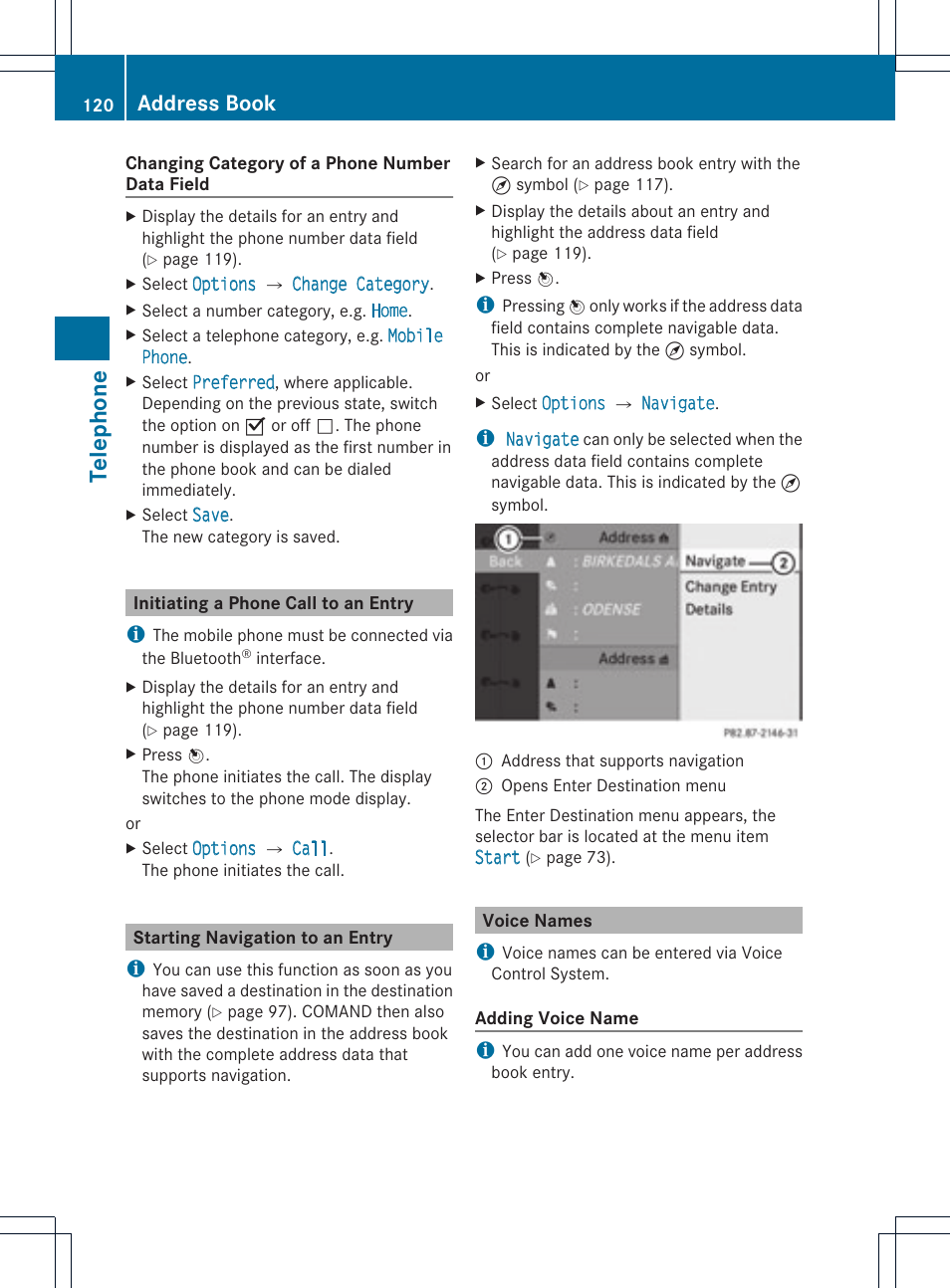 Telephone, Address book | Mercedes-Benz SLS-Class 2015 COMAND Manual User Manual | Page 122 / 202