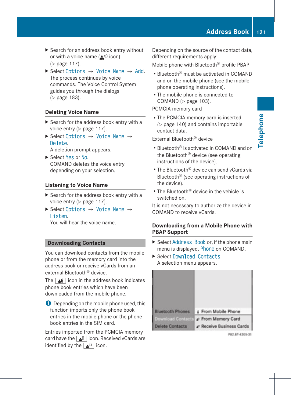 Telephone, Address book | Mercedes-Benz SLS-Class 2015 COMAND Manual User Manual | Page 123 / 202
