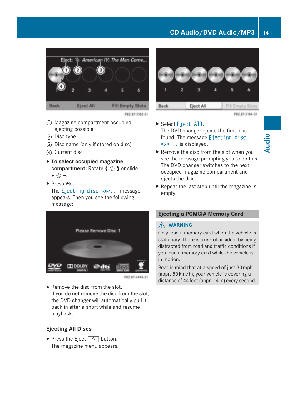 Aud io, Cd audio/dvd audio/mp3 | Mercedes-Benz SLS-Class 2015 COMAND Manual User Manual | Page 143 / 202