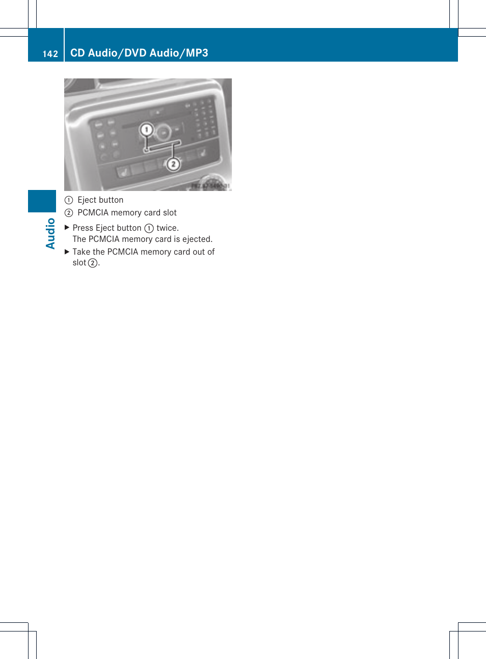 Audio, Cd audio/dvd audio/mp3 | Mercedes-Benz SLS-Class 2015 COMAND Manual User Manual | Page 144 / 202