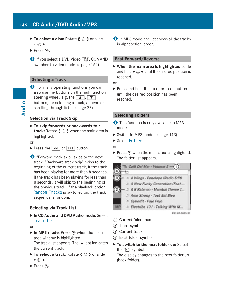 Audio, Cd audio/dvd audio/mp3 | Mercedes-Benz SLS-Class 2015 COMAND Manual User Manual | Page 148 / 202