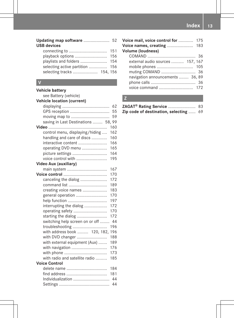 Index | Mercedes-Benz SLS-Class 2015 COMAND Manual User Manual | Page 15 / 202
