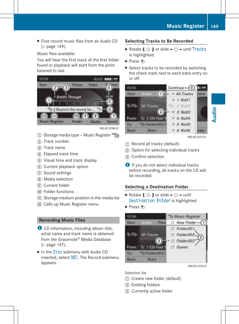 Audio, Music register | Mercedes-Benz SLS-Class 2015 COMAND Manual User Manual | Page 151 / 202