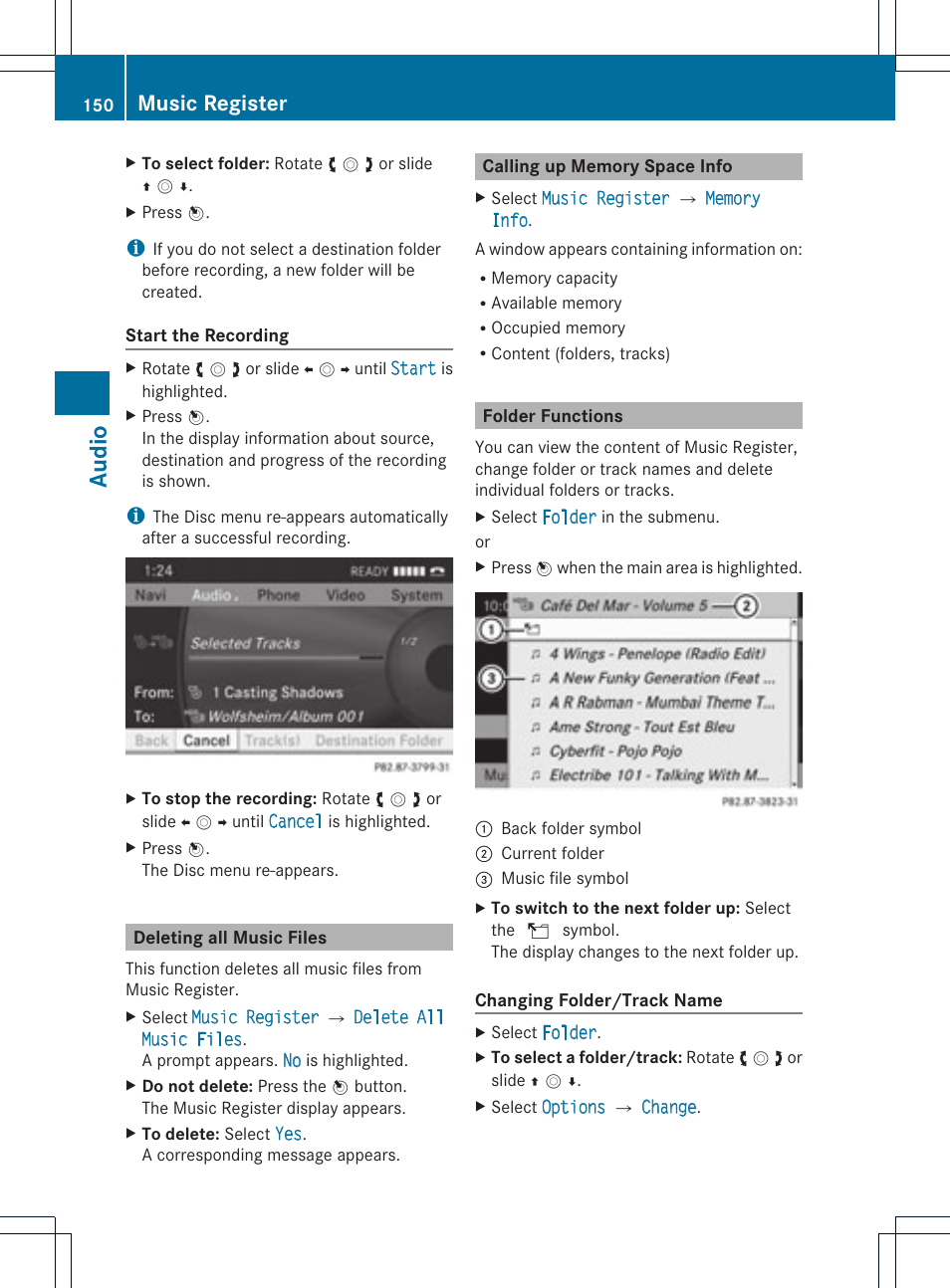 Au dio, Music register | Mercedes-Benz SLS-Class 2015 COMAND Manual User Manual | Page 152 / 202