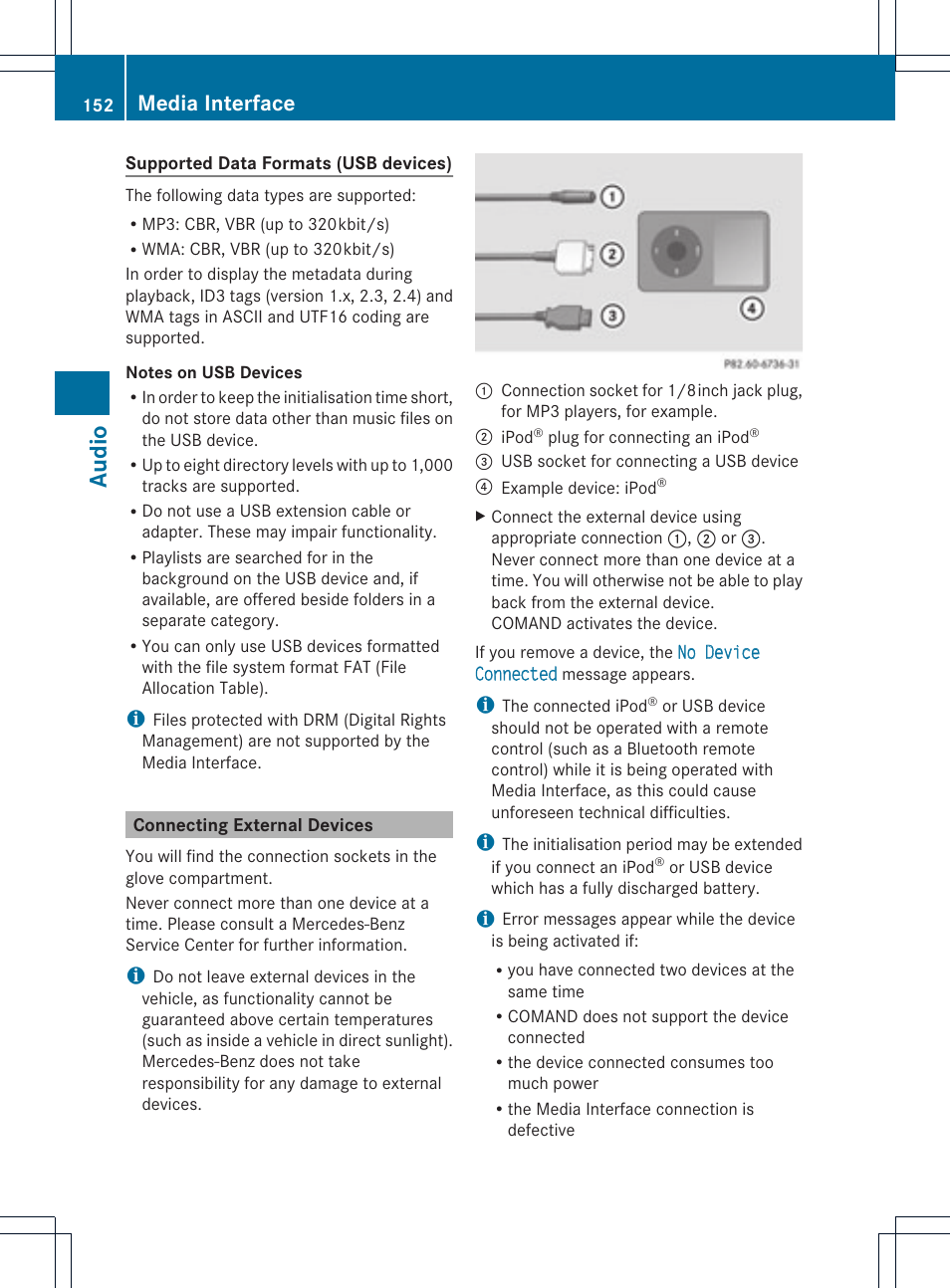 Audio, Media interface | Mercedes-Benz SLS-Class 2015 COMAND Manual User Manual | Page 154 / 202