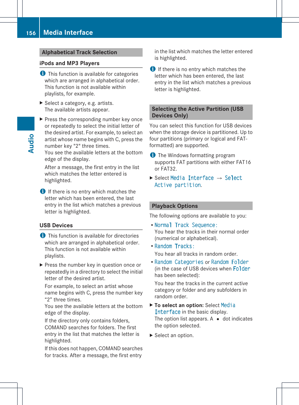 Audio, Media interface | Mercedes-Benz SLS-Class 2015 COMAND Manual User Manual | Page 158 / 202