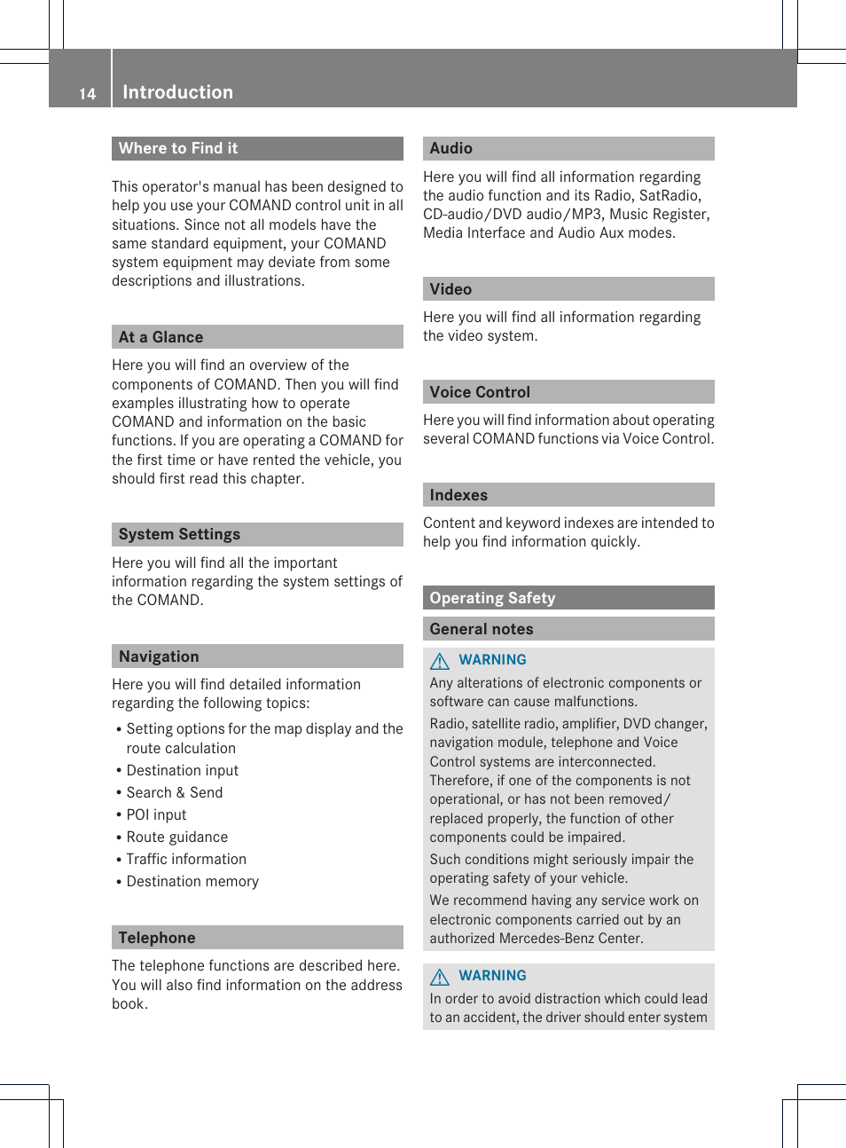 Introduction | Mercedes-Benz SLS-Class 2015 COMAND Manual User Manual | Page 16 / 202