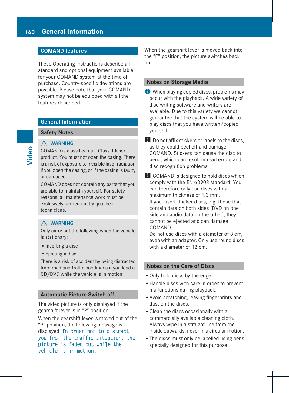 Video, General information | Mercedes-Benz SLS-Class 2015 COMAND Manual User Manual | Page 162 / 202