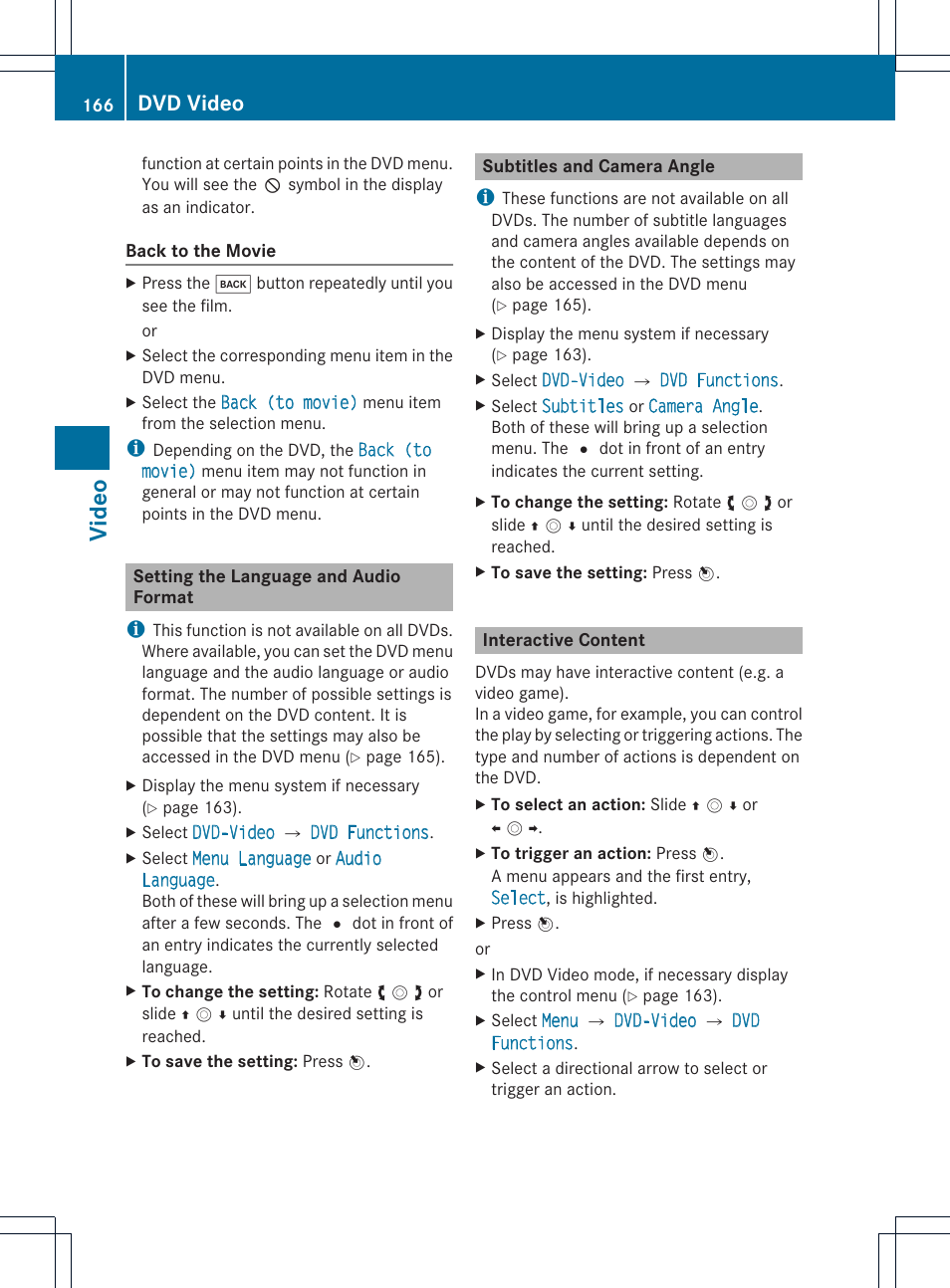 Vid eo, Dvd video | Mercedes-Benz SLS-Class 2015 COMAND Manual User Manual | Page 168 / 202