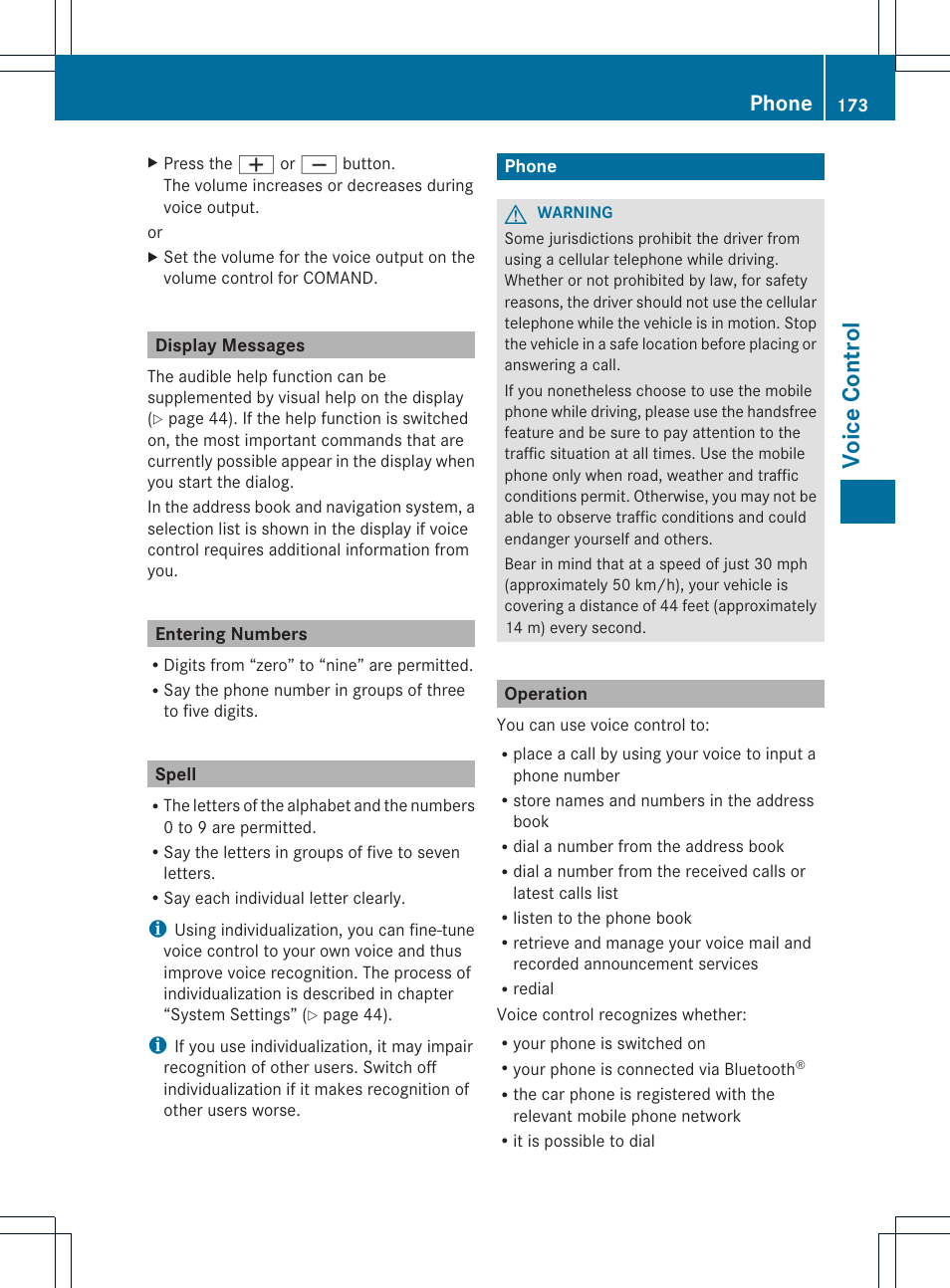 Voice con tr ol, Phone | Mercedes-Benz SLS-Class 2015 COMAND Manual User Manual | Page 175 / 202