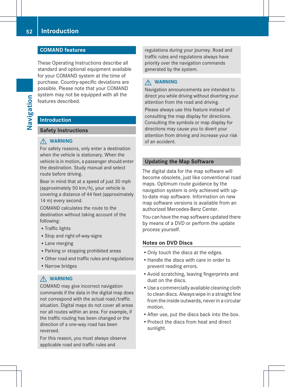 Na vigation, Introduction | Mercedes-Benz SLS-Class 2015 COMAND Manual User Manual | Page 54 / 202