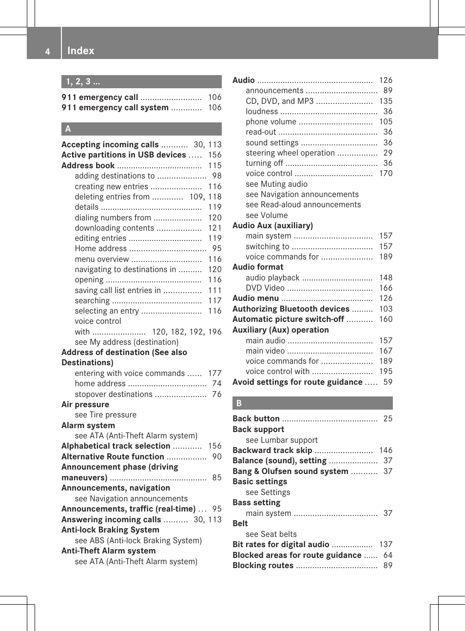 Index | Mercedes-Benz SLS-Class 2015 COMAND Manual User Manual | Page 6 / 202