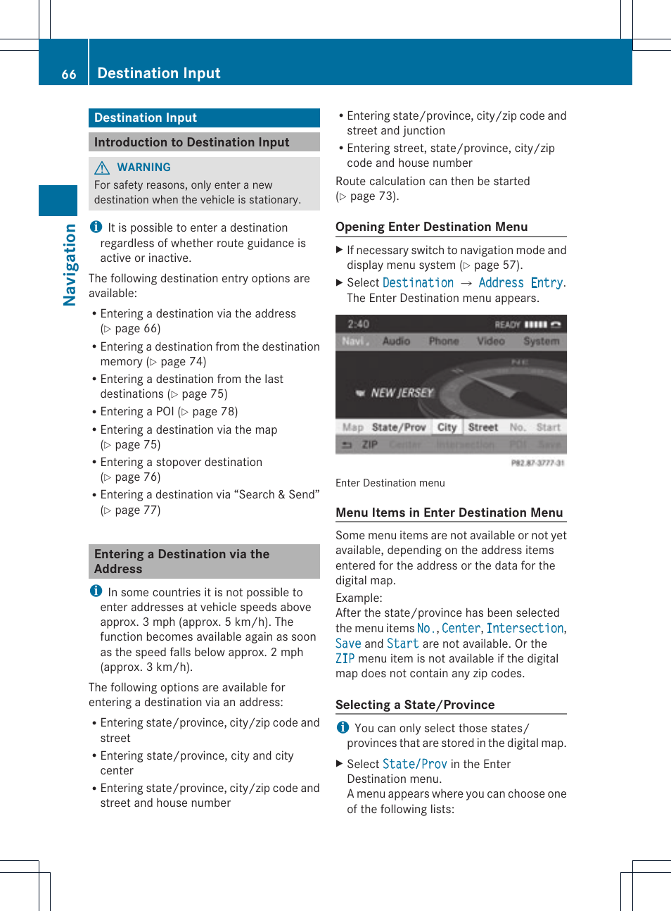 Na vigation, Destination input | Mercedes-Benz SLS-Class 2015 COMAND Manual User Manual | Page 68 / 202
