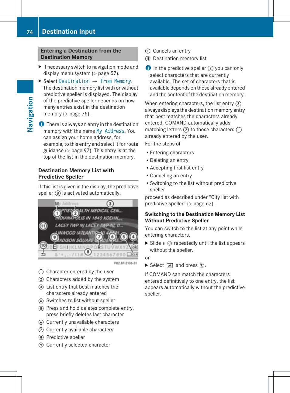 Navigat ion, Destination input | Mercedes-Benz SLS-Class 2015 COMAND Manual User Manual | Page 76 / 202