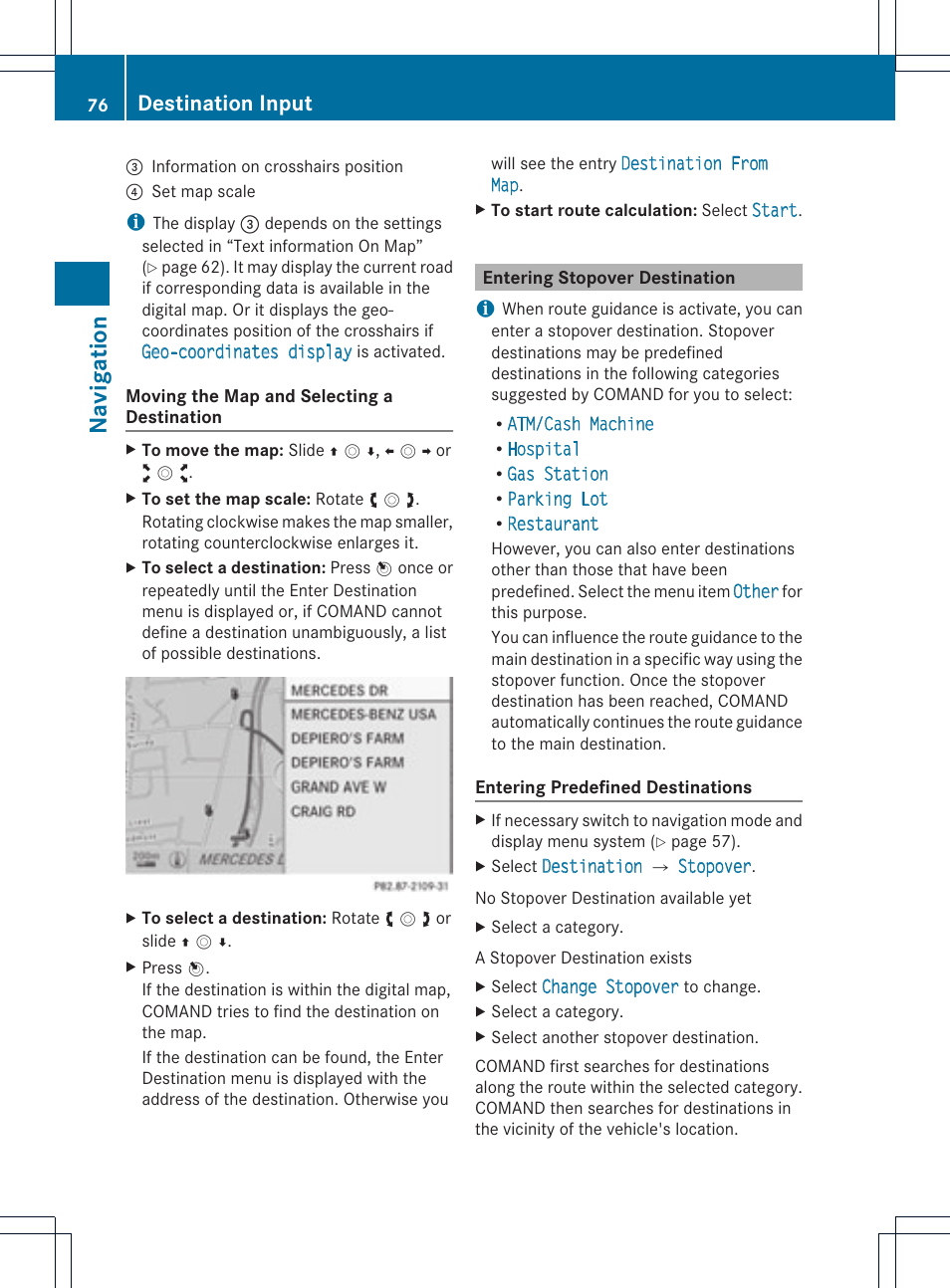 Na vigation, Destination input | Mercedes-Benz SLS-Class 2015 COMAND Manual User Manual | Page 78 / 202