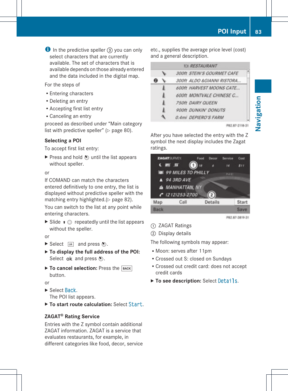 Navigatio n, Poi input | Mercedes-Benz SLS-Class 2015 COMAND Manual User Manual | Page 85 / 202