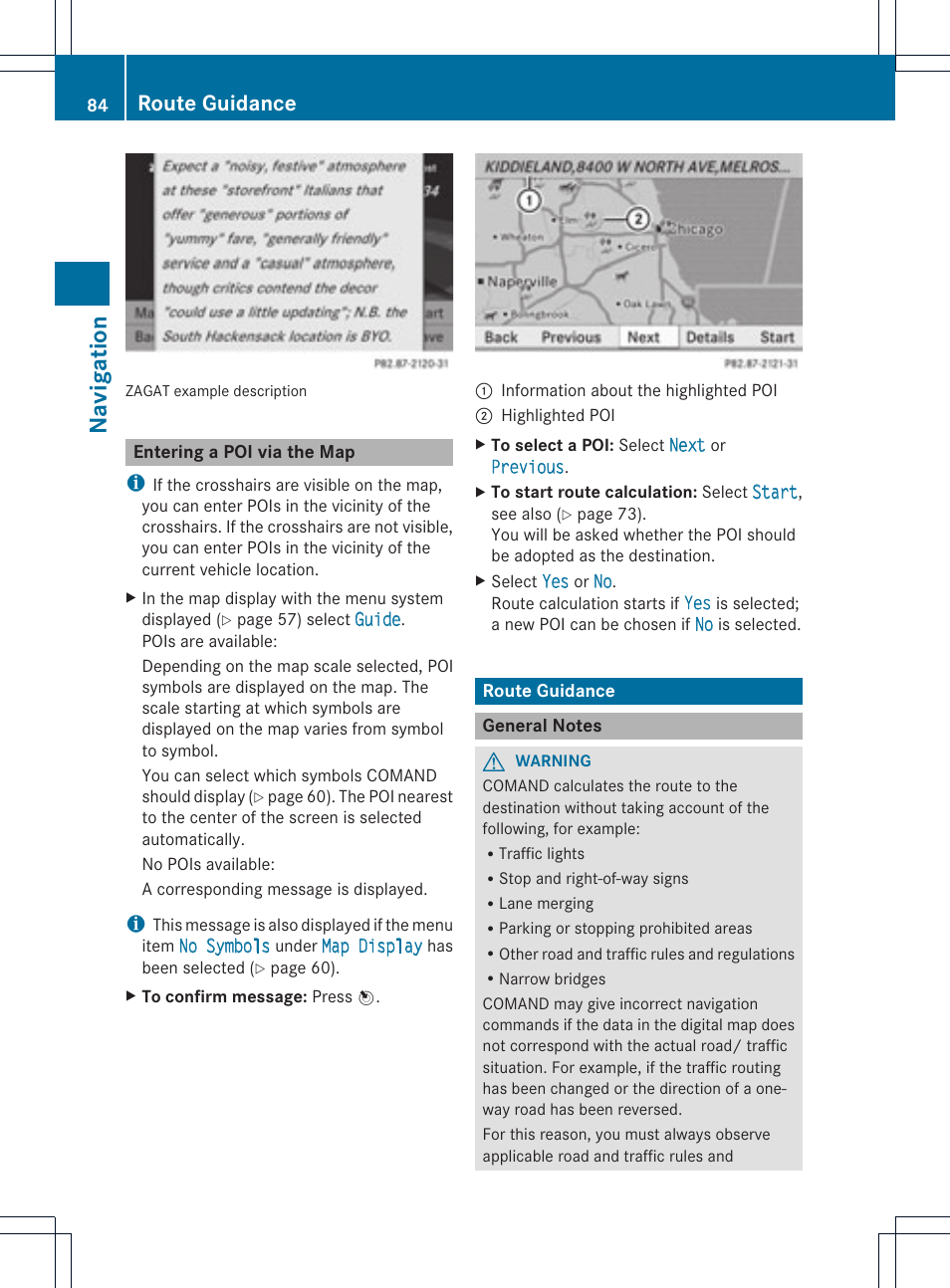 Na vigation, Route guidance | Mercedes-Benz SLS-Class 2015 COMAND Manual User Manual | Page 86 / 202