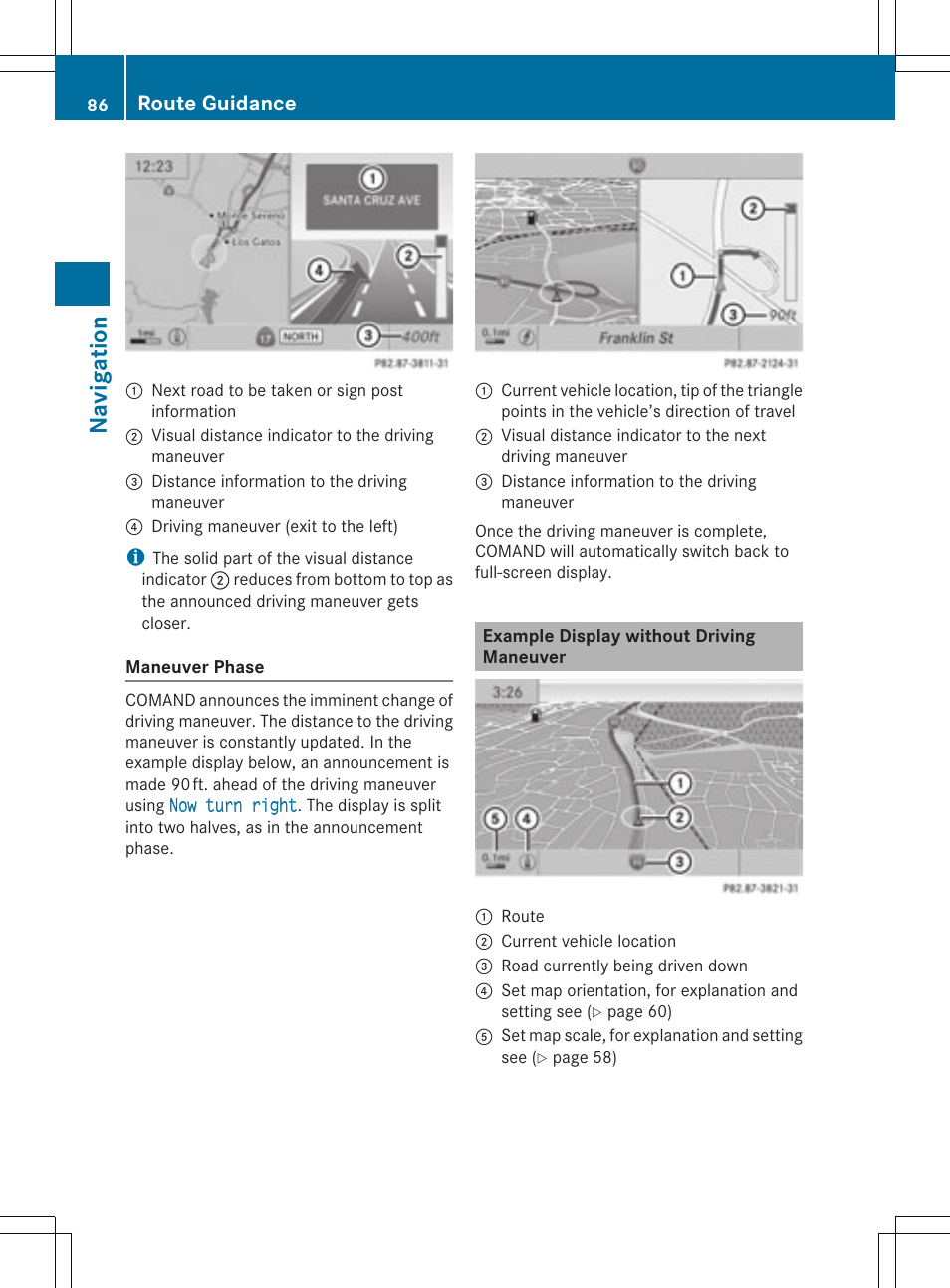 Navigat ion, Route guidance | Mercedes-Benz SLS-Class 2015 COMAND Manual User Manual | Page 88 / 202
