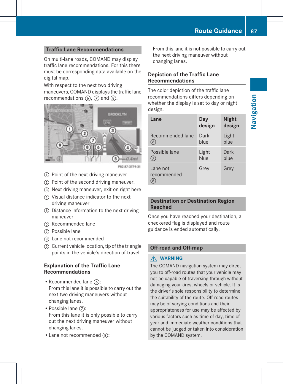 Navigat ion, Route guidance | Mercedes-Benz SLS-Class 2015 COMAND Manual User Manual | Page 89 / 202