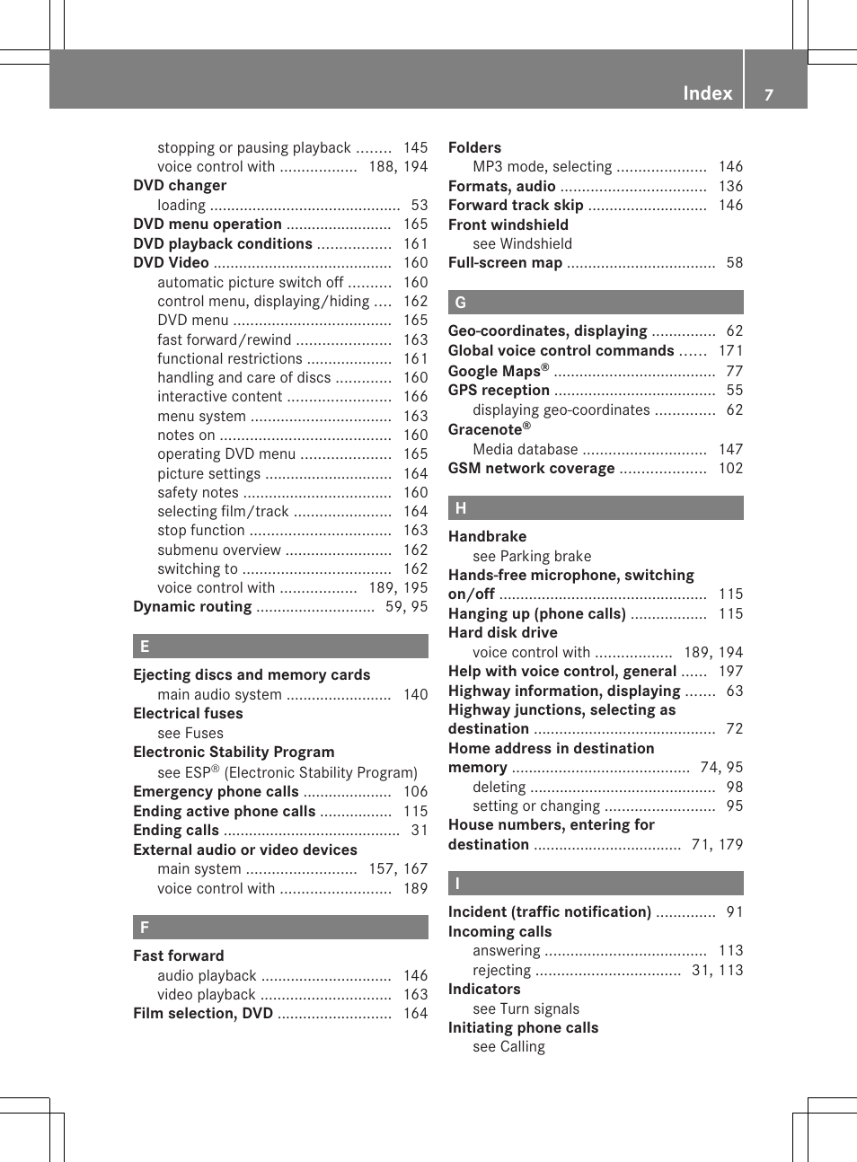 Index | Mercedes-Benz SLS-Class 2015 COMAND Manual User Manual | Page 9 / 202