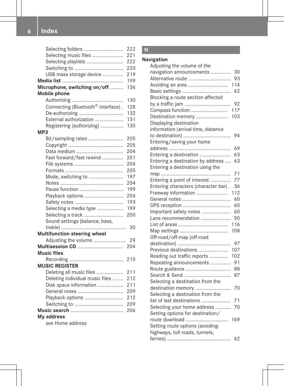 Index | Mercedes-Benz CL-Class 2014 COMAND Manual User Manual | Page 10 / 274
