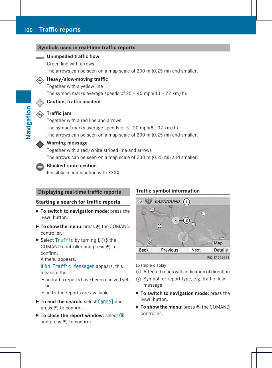 Navigat ion, Traffic reports | Mercedes-Benz CL-Class 2014 COMAND Manual User Manual | Page 102 / 274