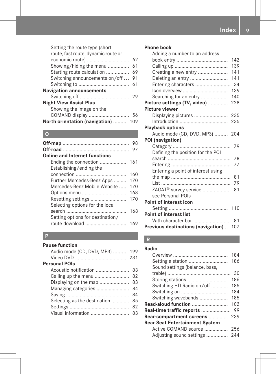 Index | Mercedes-Benz CL-Class 2014 COMAND Manual User Manual | Page 11 / 274