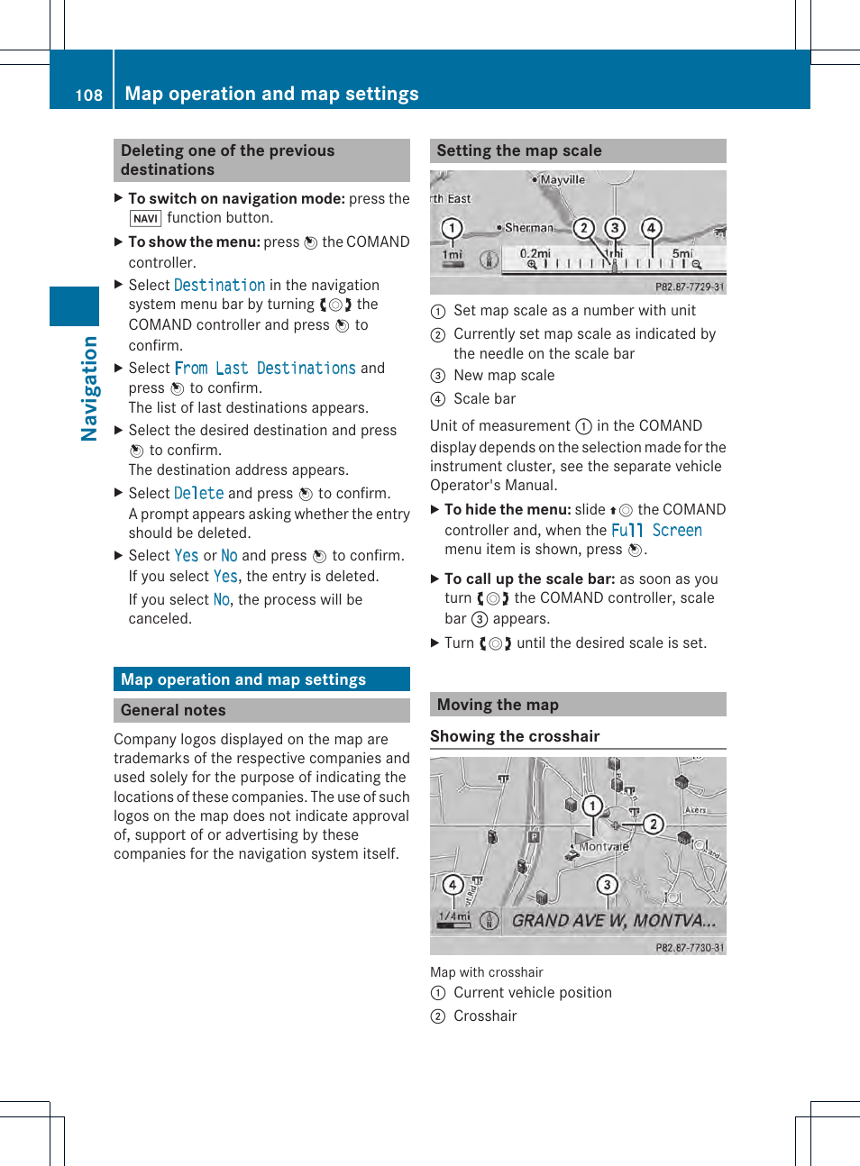 Navigation, Map operation and map settings | Mercedes-Benz CL-Class 2014 COMAND Manual User Manual | Page 110 / 274
