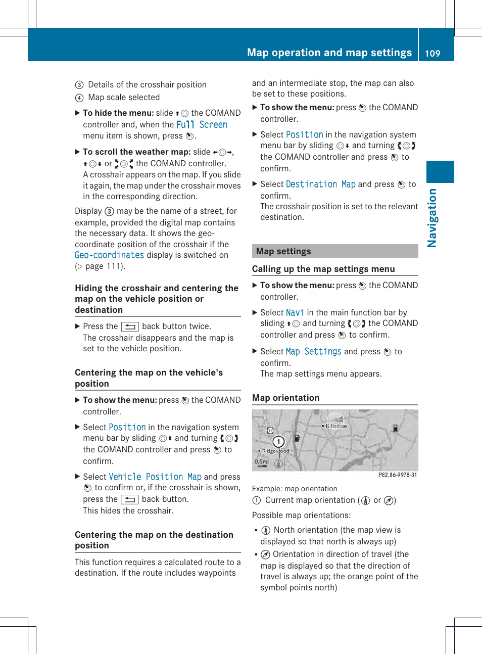 Navigation, Map operation and map settings | Mercedes-Benz CL-Class 2014 COMAND Manual User Manual | Page 111 / 274