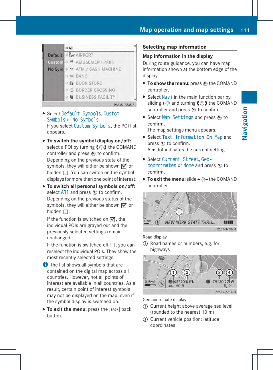 Navigation, Map operation and map settings | Mercedes-Benz CL-Class 2014 COMAND Manual User Manual | Page 113 / 274