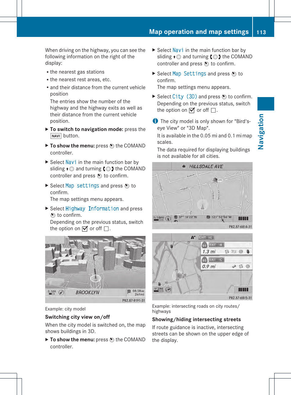 Navigat ion, Map operation and map settings | Mercedes-Benz CL-Class 2014 COMAND Manual User Manual | Page 115 / 274