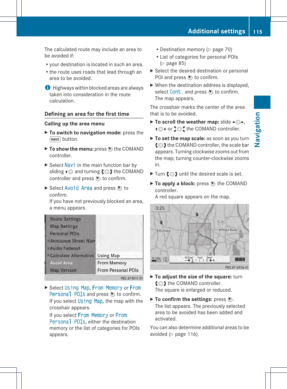 Navigation, Additional settings | Mercedes-Benz CL-Class 2014 COMAND Manual User Manual | Page 117 / 274