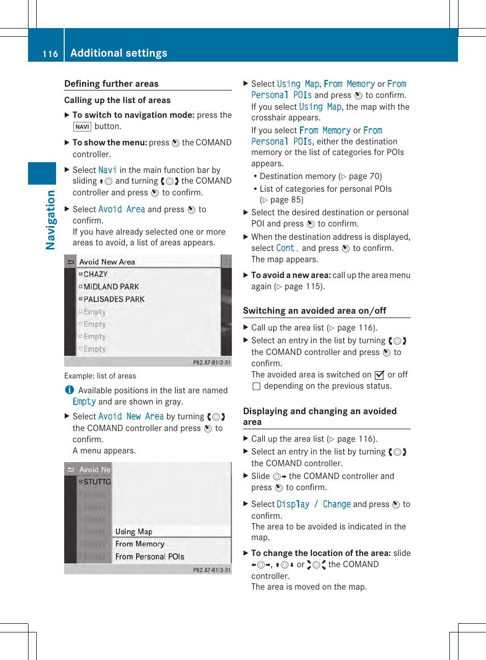 Na vigat ion, Additional settings | Mercedes-Benz CL-Class 2014 COMAND Manual User Manual | Page 118 / 274