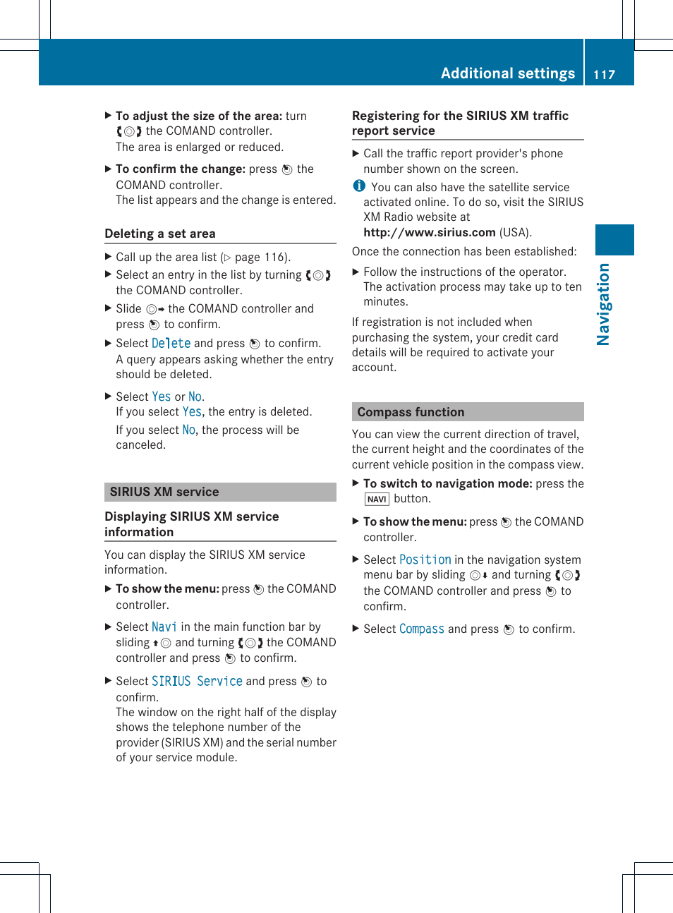 Navigation, Additional settings | Mercedes-Benz CL-Class 2014 COMAND Manual User Manual | Page 119 / 274