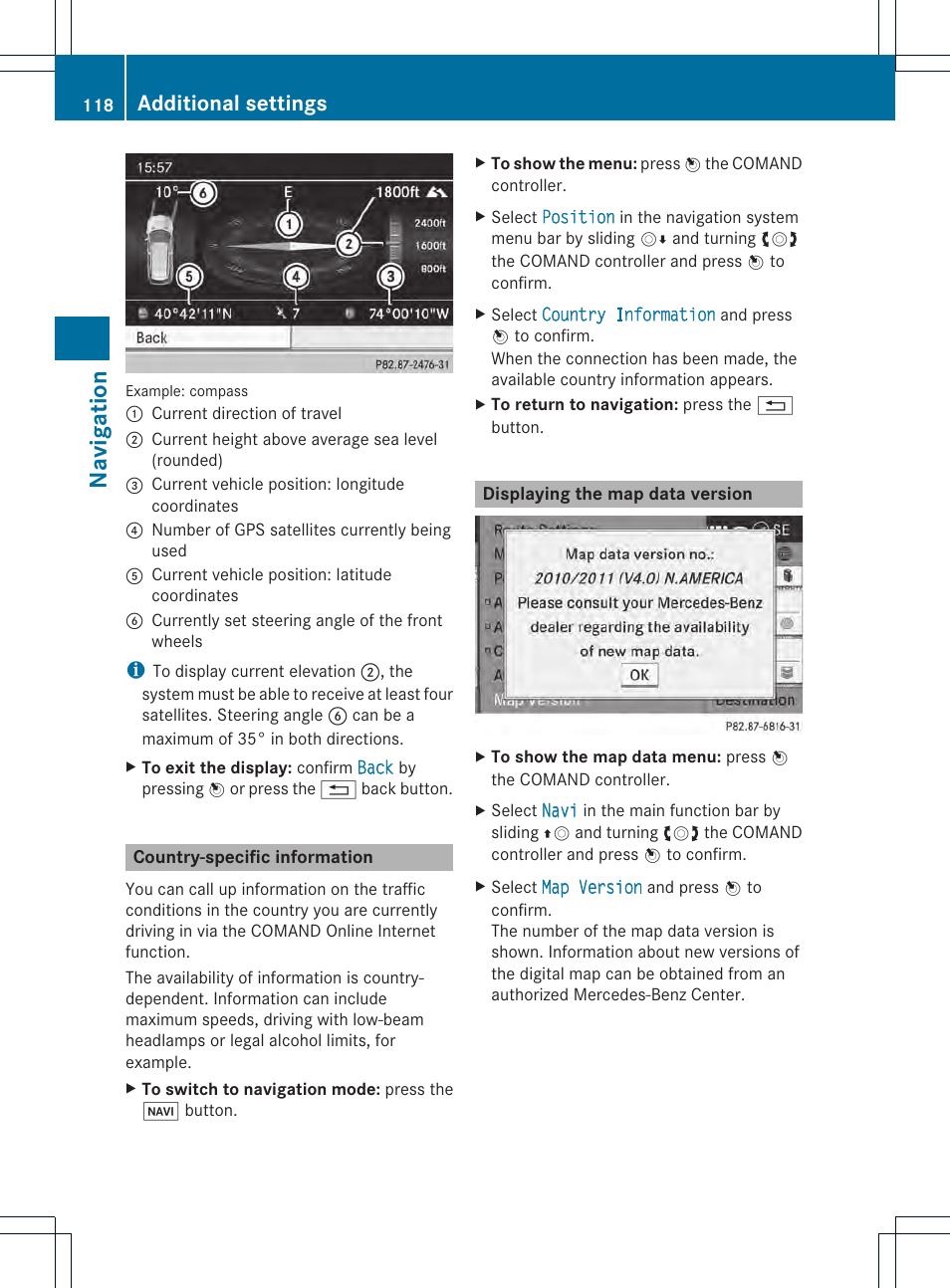 Navigat ion, Additional settings | Mercedes-Benz CL-Class 2014 COMAND Manual User Manual | Page 120 / 274