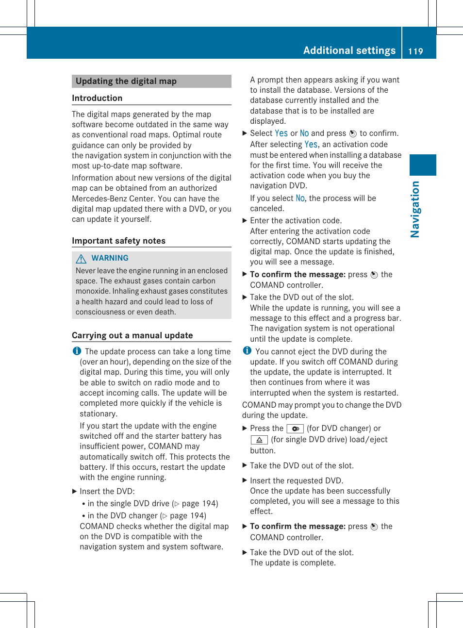 Navigatio n, Additional settings | Mercedes-Benz CL-Class 2014 COMAND Manual User Manual | Page 121 / 274