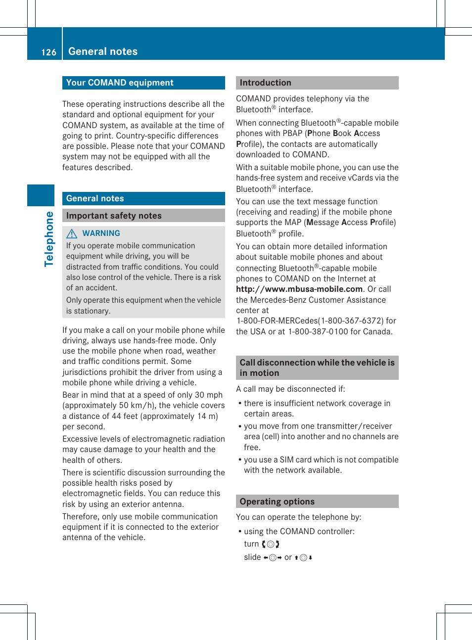 Telephone | Mercedes-Benz CL-Class 2014 COMAND Manual User Manual | Page 128 / 274