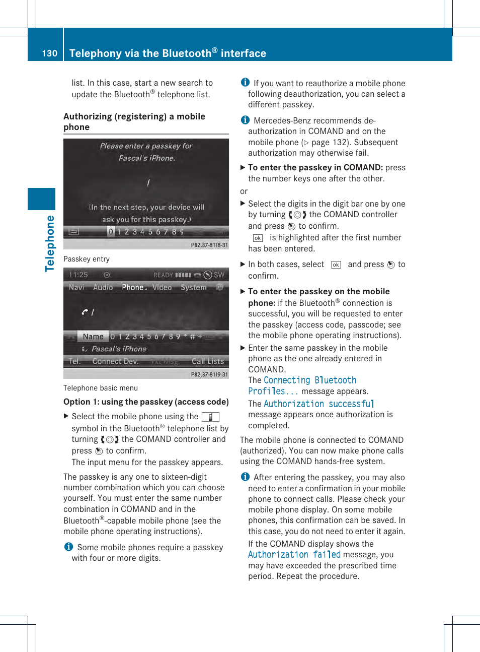 Telephone, Telephony via the bluetooth, Interface | Mercedes-Benz CL-Class 2014 COMAND Manual User Manual | Page 132 / 274