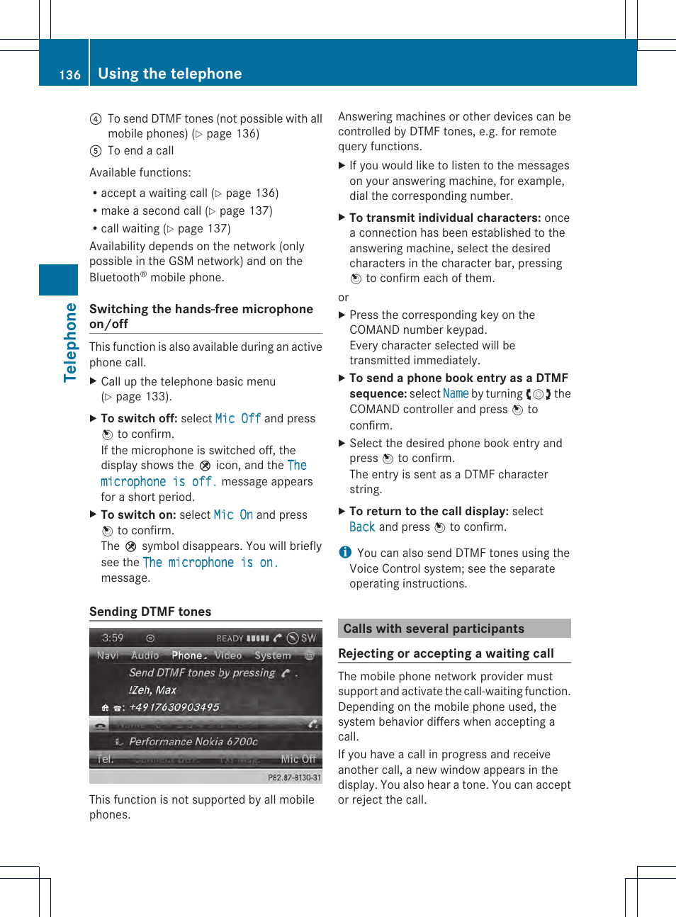 Telephone, Using the telephone | Mercedes-Benz CL-Class 2014 COMAND Manual User Manual | Page 138 / 274
