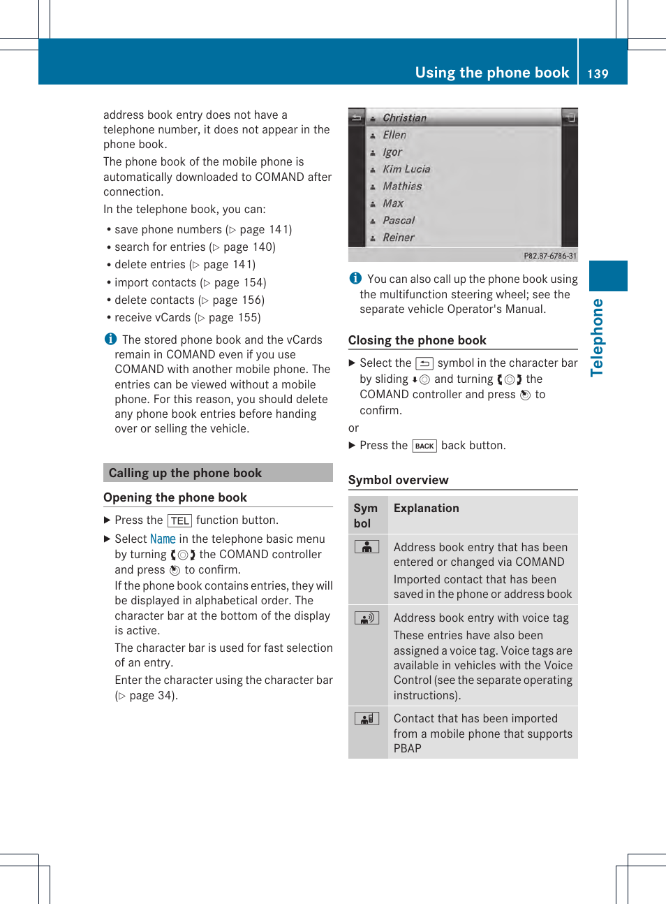Teleph one, Using the phone book | Mercedes-Benz CL-Class 2014 COMAND Manual User Manual | Page 141 / 274