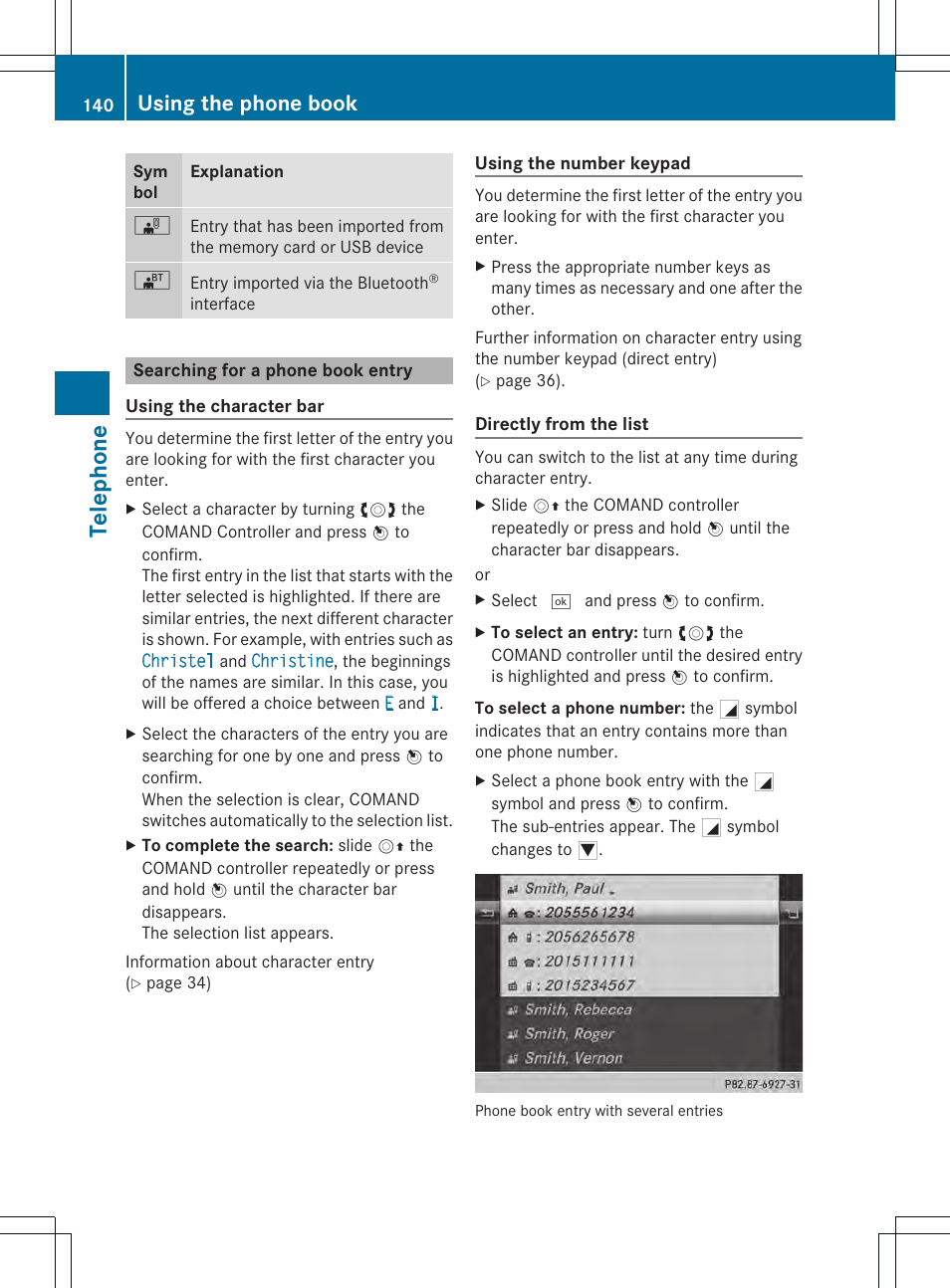 Tele phone, Using the phone book | Mercedes-Benz CL-Class 2014 COMAND Manual User Manual | Page 142 / 274