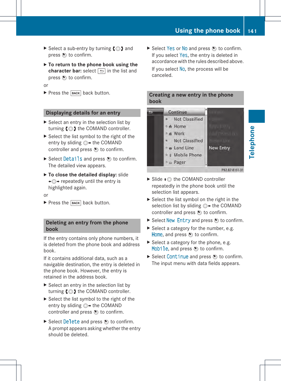 Telephone, Using the phone book | Mercedes-Benz CL-Class 2014 COMAND Manual User Manual | Page 143 / 274