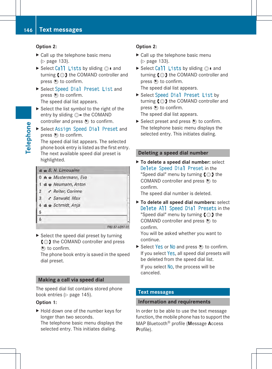 Telephone, Text messages | Mercedes-Benz CL-Class 2014 COMAND Manual User Manual | Page 148 / 274